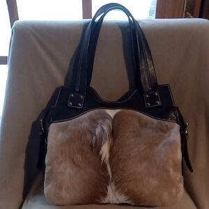 Elegant NUBUCK FUR / Leather Brown and Black Women's Shoulder Bag Like New